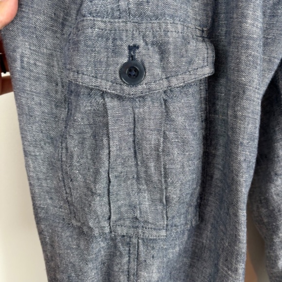 Talbots Linen Cargo Joggers MP Chambray Blue Pockets Pull On Lightweight Beach - Picture 5 of 13